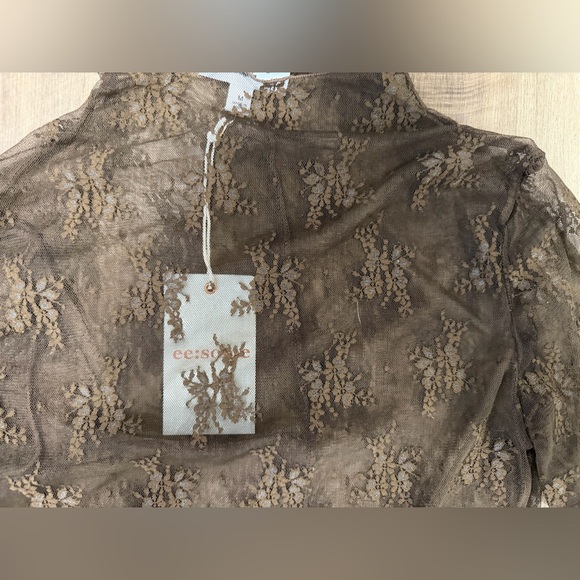 Eesome Sheer Brown Lace Long Sleeve Blouse - Picture 3 of 3